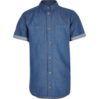 Boys blue short sleeve denim shirt